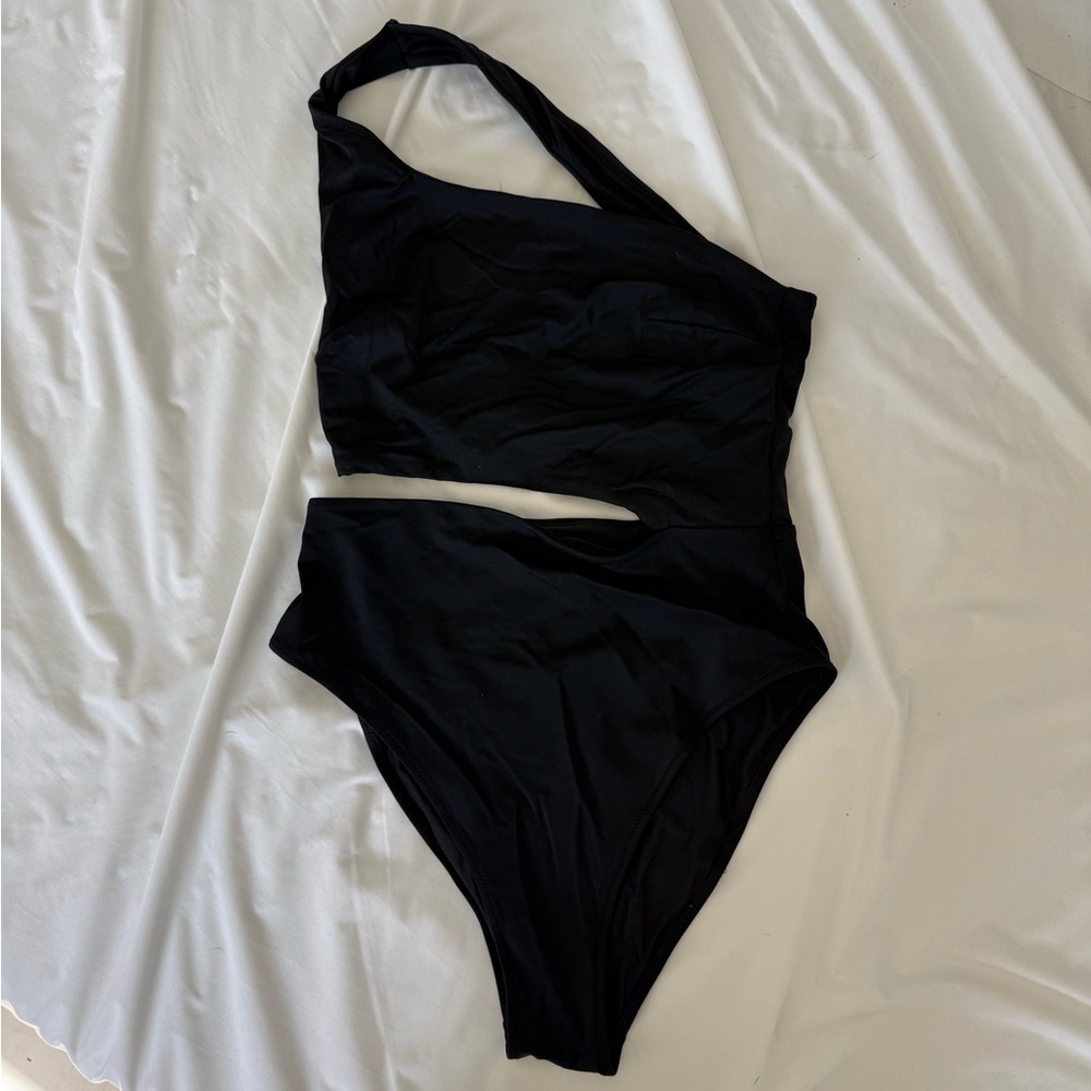 Zara Black One-Shoulder Swim One Piece